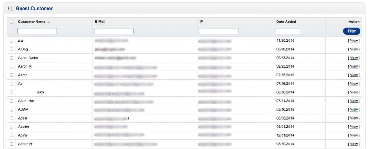 OpenCart Guest Customer List