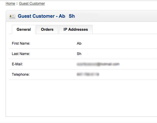 Opencart Guest Customer Information